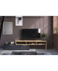 RAW TV cabinet - oak and Steam black - 1 flap + 1 drawer - 4 modulations to choose from - 250 x 50 x 46.6 cm
