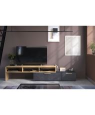 RAW TV cabinet - oak and Steam black - 1 flap + 1 drawer - 4 modulations to choose from - 250 x 50 x 46.6 cm