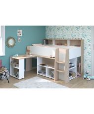 Cama combinada infantil con escritorio retráctil - blanco y roble - 90x 200 cm - Somier incluido -THEO