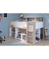 Children's combined bed with retractable desk - white and oak - 90x 200 cm - Box spring included -THEO