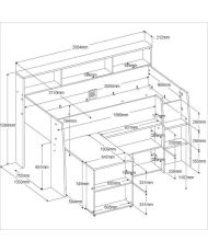 Kombibett für Kinder mit ausziehbarem Schreibtisch – Weiß und Eiche – 90 x 200 cm – Boxspring inklusive – THEO