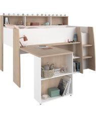 Cama combinada infantil con escritorio retráctil - blanco y roble - 90x 200 cm - Somier incluido -THEO