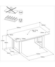 Ensemble salle à manger CESAR - Enfilade 4 portes - Table à manger 6 personnes - chêne et Steam noir