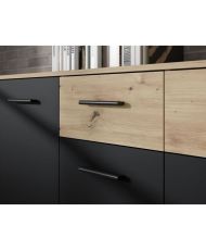 Buffet Particules mélaminé - chêne et noir - 2 portes + 4 tiroirs - 122,6 x 34,2 x 81,7 cm