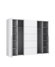 Kleiderschrank – Mattweiß – 2 Flügeltüren + 2 Schiebetüren – 270,3 x 61,2 x 210 cm – NARAGO