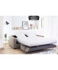 Divano dritto trasformabile a 3 posti HEXAGONE MAXIME - Tessuto beige - Letto express - 194 x 96 x 83 cm