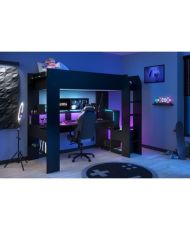 Lit mezzanine combiné enfant LED Gamer ONLINE - 90 x 200 cm - Noir mat - Sommier inclus 