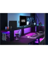 Lit mezzanine combiné enfant LED Gamer ONLINE - 90 x 200 cm - Noir mat - Sommier inclus 