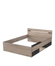 Michigan Erwachsenenbett 140 x 190 cm – 2 Schubladen und 1 Nische – Industrial – Eiche gebürstet und Schwarz