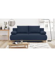 Banquette convertible 3 places MIKA - Tissu bleu foncé - Coffre de rangement - 192 x 84 x 93 cm