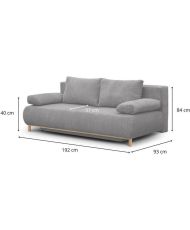 Panca trasformabile a 3 posti MIKA - Velluto a coste grigio chiaro - Contenitore - 192 x 84 x 93 cm