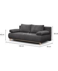 Banquette convertible 3 places MIKA - Velours côtelé gris foncé - Coffre de rangement - 192 x 84 x 93 cm
