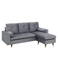 Canapé d'angle fixe réversible - Tissu gris - 194 x 139 x 83 - Pieds bois et doré - NEW YORK