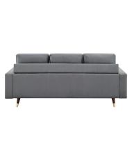 Canapé d'angle fixe réversible - Tissu gris - 194 x 139 x 83 - Pieds bois et doré - NEW YORK