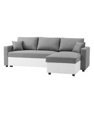 Canapé d'angle réversible convertible grand couchage + coffre - Tissu Blanc et gris - 228 x 148 x 86 cm - OWENS