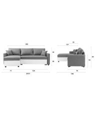Canapé d'angle réversible convertible grand couchage + coffre - Tissu Blanc et gris - 228 x 148 x 86 cm - OWENS