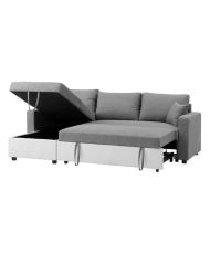 Canapé d'angle réversible convertible grand couchage + coffre - Tissu Blanc et gris - 228 x 148 x 86 cm - OWENS