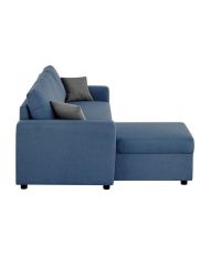 Divano angolare fisso + 2 cuscini - Tessuto blu - 228 x 148 x 86 cm - OWENS