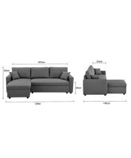 Fixed corner sofa + 2 cushions - Gray fabric - 228 x 148 x 86 cm - OWENS
