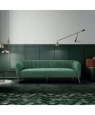 Canapé rétro - 3 places - Velours bleu vert - Style chic - 207 x 87 x 77 cm - MATHIS - Structure bois massif