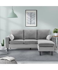 Canapé d'angle réversible Boston - Tissu Gris clair et blanc - 194 x 139 x 83 cm