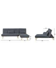 Canapé d'angle Clic-clac réversible 3 places SANDRO -Tissu - Gris foncé - Capitonné avec coussins - 224 x 86 x 136 cm