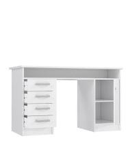 Gerader Schlüsselschreibtisch mit 1 Tür und 4 Schubladen – weißes Papier – 126 x 55 x 76 cm – ALICANTE