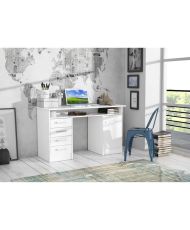 Gerader Schlüsselschreibtisch mit 1 Tür und 4 Schubladen – weißes Papier – 126 x 55 x 76 cm – ALICANTE
