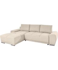 CASSANDRA – Umwandelbares Ecksofa mit Stofftruhe – Beige – linker Winkel
