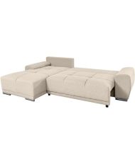 CASSANDRA - Canapé d'angle convertible avec coffre en tissu - Beige - Angle Gauche