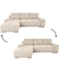 CASSANDRA - Canapé d'angle convertible avec coffre en tissu - Beige - Angle Gauche
