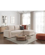 Canapé d'angle droit convertible ARTEMIS 4 places - Velours côtelé beige - 246 x 174 x 96 cm