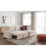 Divano ad angolo destro trasformabile a 4 posti ARTEMIS - Velluto a coste beige - 246 x 174 x 96 cm