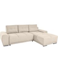 Canapé d'angle convertible LOUNGITUDE CABELLO en tissu beige avec coffre et coutures bombées