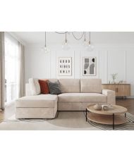 Divano angolare sinistro trasformabile a 4 posti ARTEMIS - Velluto a coste beige - 246 x 174 x 96 cm