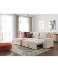 ARTEMIS 4-seater convertible left corner sofa - Beige corduroy - 246 x 174 x 96 cm
