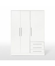 Kleiderschrank mit 3 Flügeltüren + 3 Schubladen – Spanplatte – Weiß – 144,6 x 60 x 200 cm