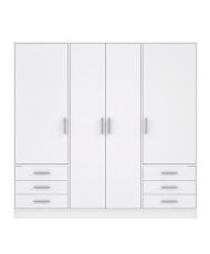 Kleiderschrank 4 Flügeltüren + 6 Schubladen – Spanplattenholz – Mattweiß – 206,5 x 60 x 200 cm
