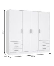 Armoire 4 portes battantes + 6 tiroirs - Bois aggloméré - Blanc mat - 206,5 x 60 x 200 cm