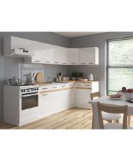 Cuisine d'angle complete 340 cm - 10 éléments - Blanc brillant