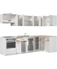 Cuisine d'angle complete 340 cm - 10 éléments - Blanc brillant