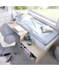 Letto combinato per bambini KRIC - rovere naturale e bianco - Scrivania e contenitore - 90 x 190 cm