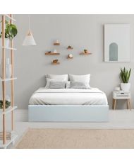Lit adulte 140 x 190 cm avec Coffre de rangement - Simili Blanc