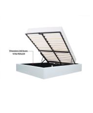 Lit adulte 140 x 190 cm avec Coffre de rangement - Simili Blanc