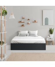 Lit adulte 160 x 200 cm avec coffre de rangement - Simili Noir