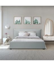 CUSHION Bett mit Stauraum für Erwachsene, 160 x 200 cm – Klassisch – Hellgrauer Stoff – Boxspring inklusive