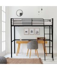 Lit mezzanine enfant ELIOT en métal noir 90 x 190 cm avec sommier inclus