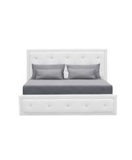 VIRGINIA Lit coffre adulte capitonné avec strass 160 x 200 cm - Simili blanc - Sommier inclus