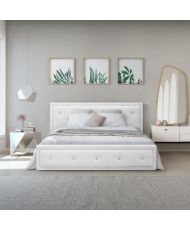 VIRGINIA Lit coffre adulte capitonné avec strass 160 x 200 cm - Simili blanc - Sommier inclus