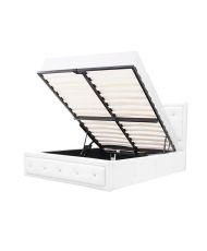 VIRGINIA Lit coffre adulte capitonné avec strass 160 x 200 cm - Simili blanc - Sommier inclus